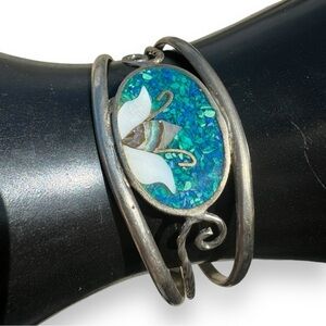 Vintage Alpaca Silver Turquoise and Abalone Shell Bracelet